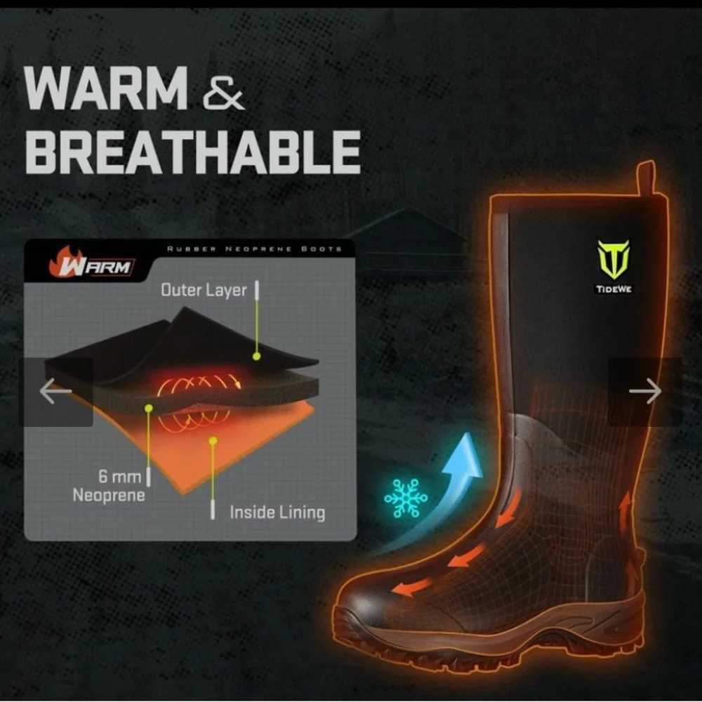 TideWe Black Mens Waterproof Boots